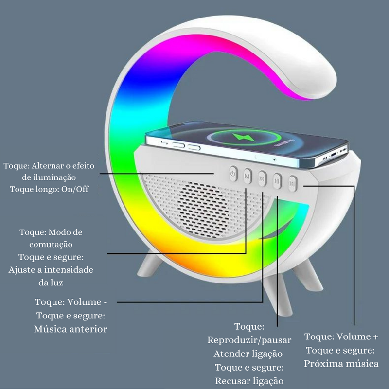 Luminária G Speaker Carregamento por Indução e Luzes RGB - Transforme sua Experiência Musical!