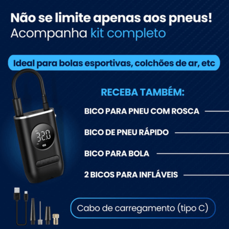Calibrador Compressor de Ar Portátil com Lanterna LED - Mantenha seus Pneus Sempre Calibrados!