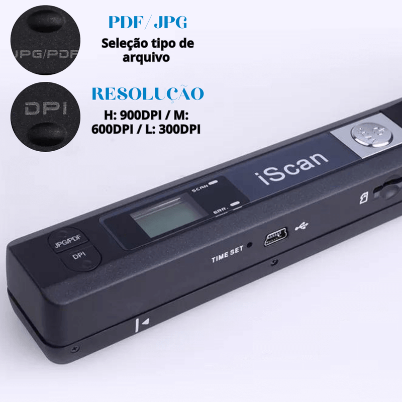 Scanner de Mão Sem Fio Alimentado por Pilhas - Digitalização Rápida e Fácil em Qualquer Lugar!