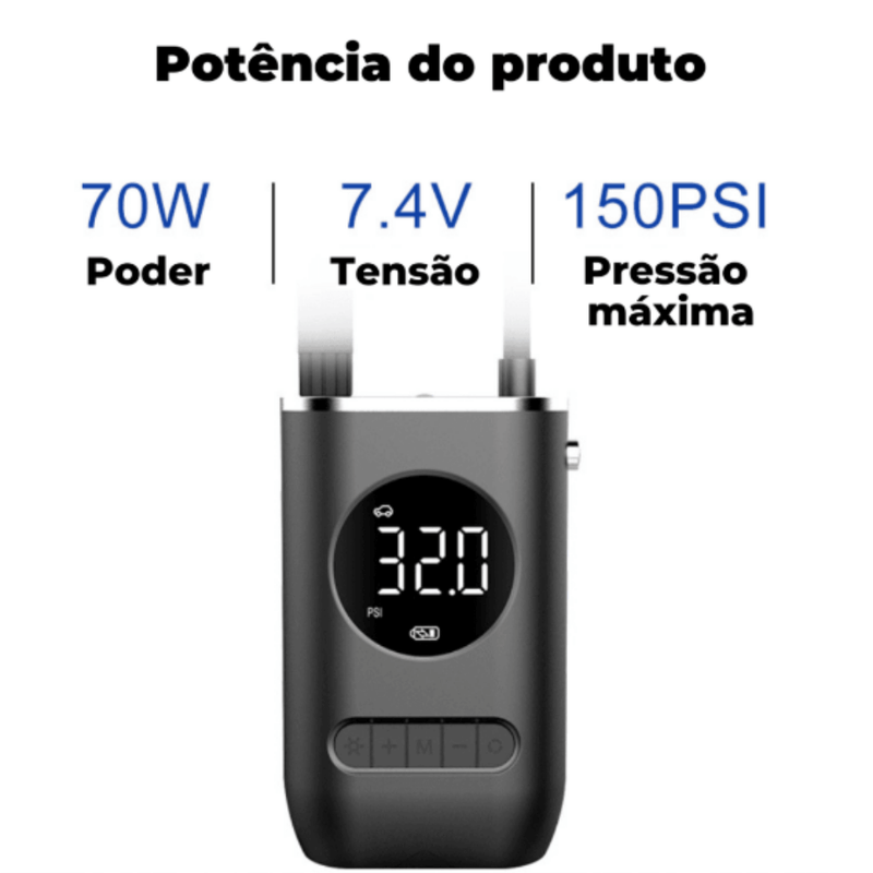 Calibrador Compressor de Ar Portátil com Lanterna LED - Mantenha seus Pneus Sempre Calibrados!