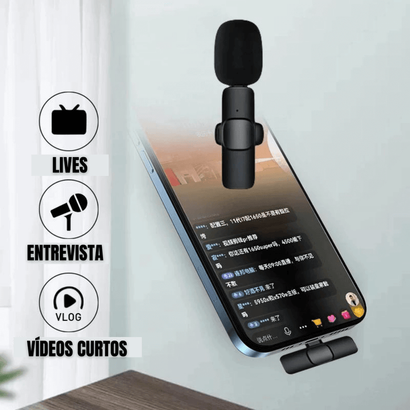 Microfone Lapela Celular Sem Fio Duplo - Desempenho de Áudio Impecável!